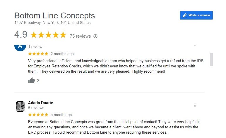 Bottom Line Concepts reviews on Google